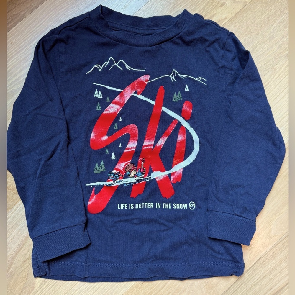 Kids Navy Ski Graphic Long Sleeve Shirt